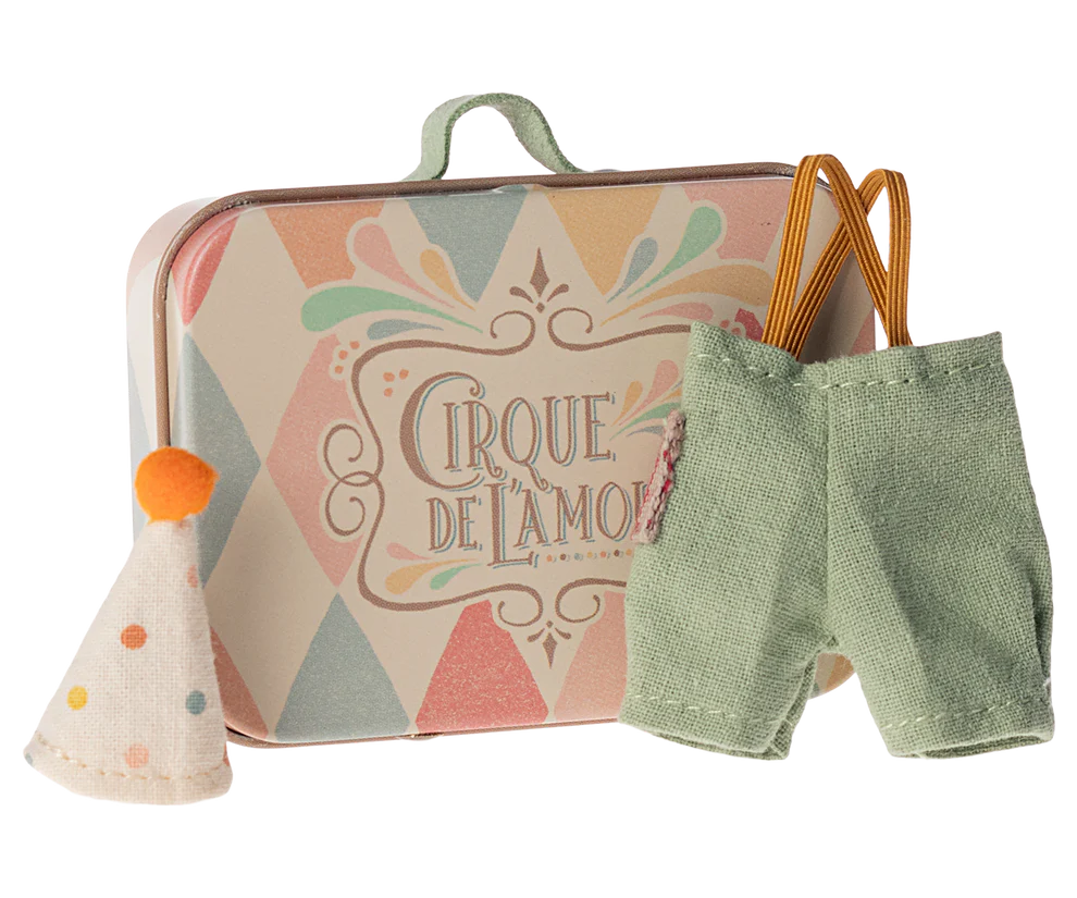 Maileg: Clown clothes in suitcase, Little brother mouse - Heirloom Kids Toys at Acorn & Pip