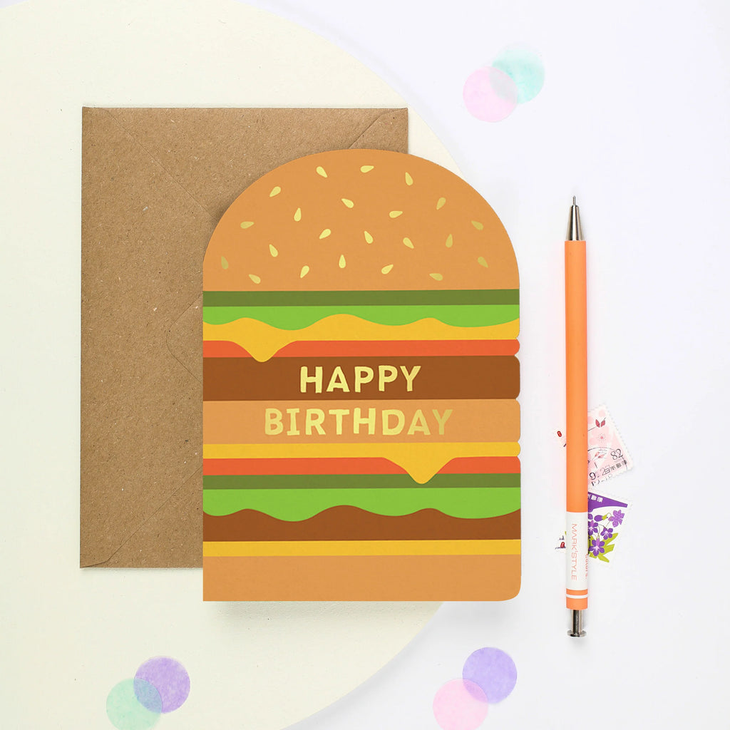 Mifkins: Cheeseburger Birthday Card - Children's Greeting Cards Make in the UK for special occasions at Acorn & Pip