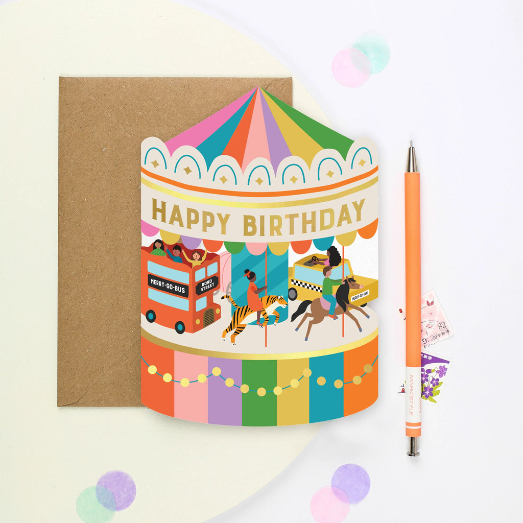 Mifkins: Fairground Carousel Birthday Card - Children's Greeting Cards Make in the UK for special occasions at Acorn & Pip