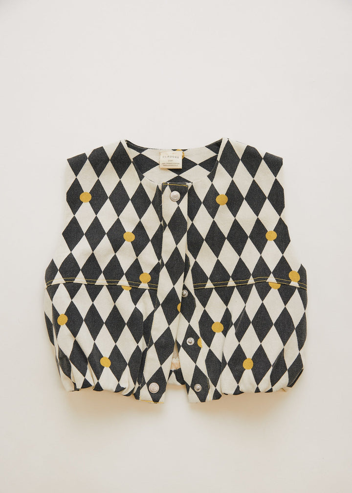 Claude & Co Rumi Harlequin Spot Gilet – Noir & Honey