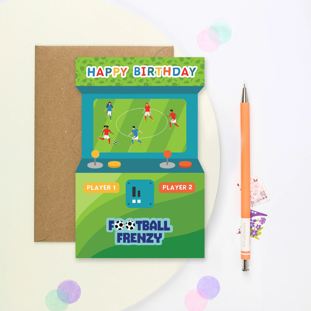Mifkins: Football Frenzy Arcade Birthday Card - Children's Greeting Cards Make in the UK for special occasions at Acorn & Pip