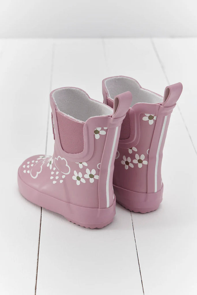 Grass & Air: Pink Bloom Floral Short Colour-Changing Kids Wellies at Acorn & Pip