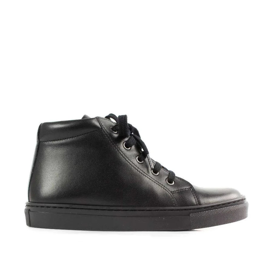 Petasil: Gracie Lace-Up Zip School Boots - Black Leather - Girls & Boys Unisex School Shoes / Boots at Acorn & Pip