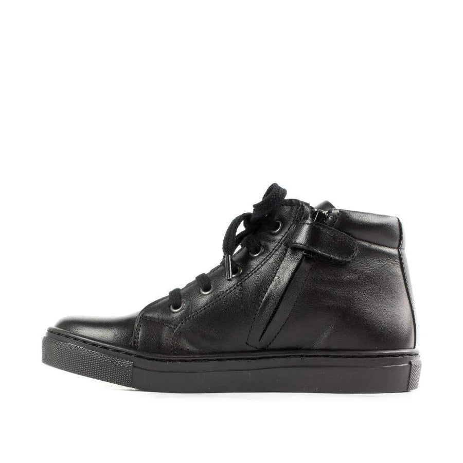 Petasil: Gracie Lace-Up Zip School Boots - Black Leather - Girls & Boys Unisex School Shoes / Boots at Acorn & Pip