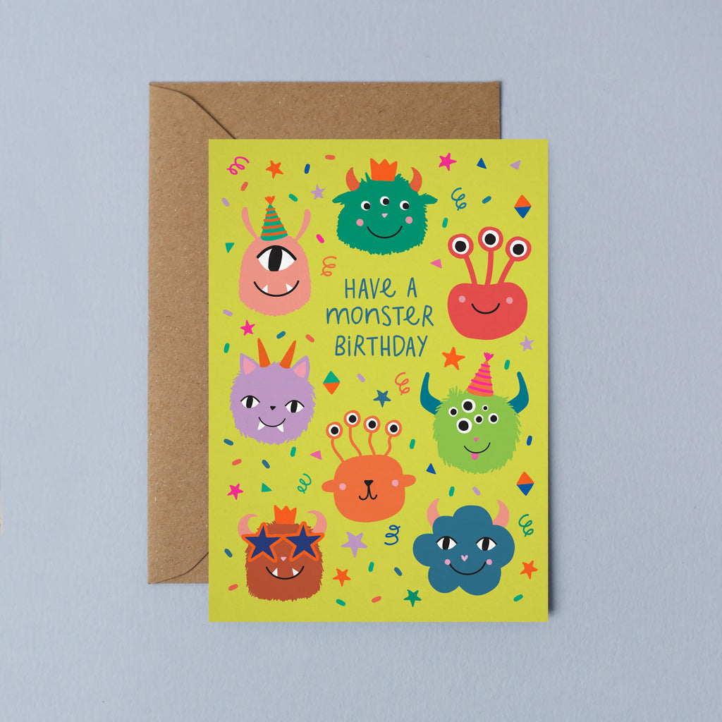 Mifkins: Party Monsters Birthday Card - Children's Greeting Cards Make in the UK for special occasions at Acorn & Pip