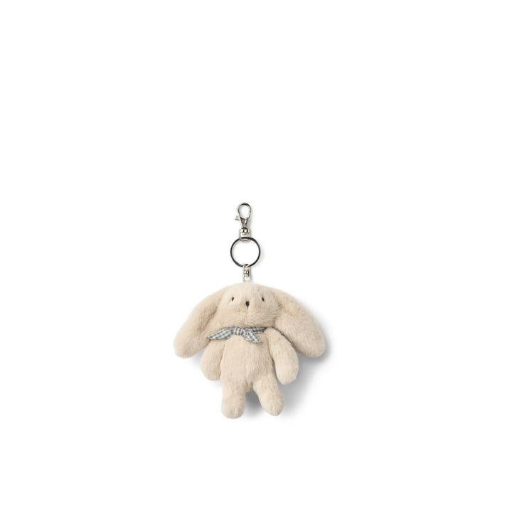 Liewood Alfredo Rabbit plush keychain in mist, perfect for personalizing backpacks and bags.