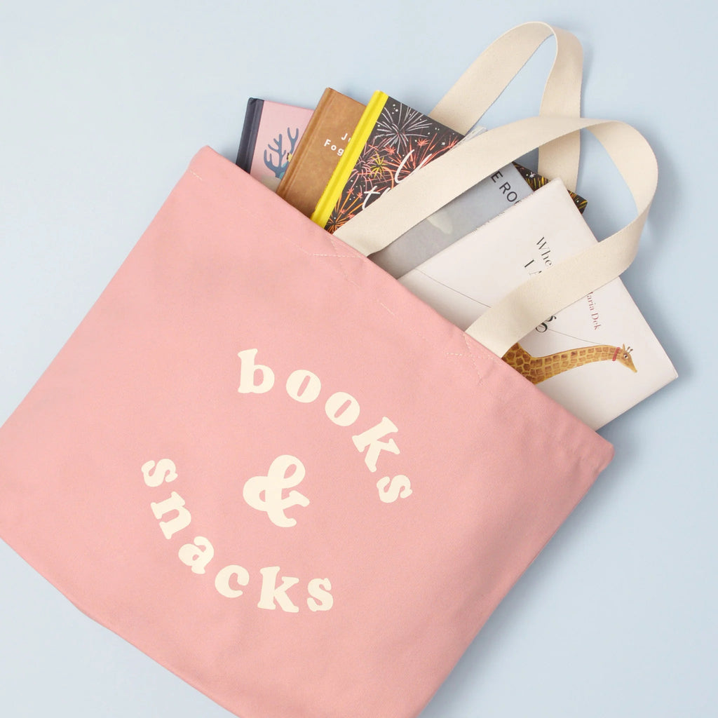 Alphabet Bags: Books & Snacks - Blush Pink Canvas Tote Bag - Acorn & Pip_Alphabet Bags