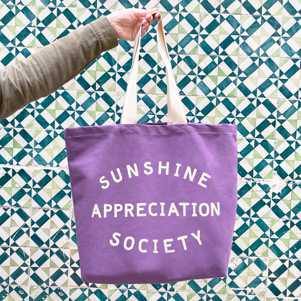 Alphabet Bags: Sunshine Appreciation Society - Lavender Canvas Tote Bag - Acorn & Pip_Alphabet Bags