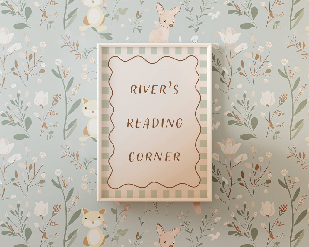 Autumn's Corner: Reading Corner (Personalised Print) - Checkerboard Edition - Acorn & Pip_Autumns Corner