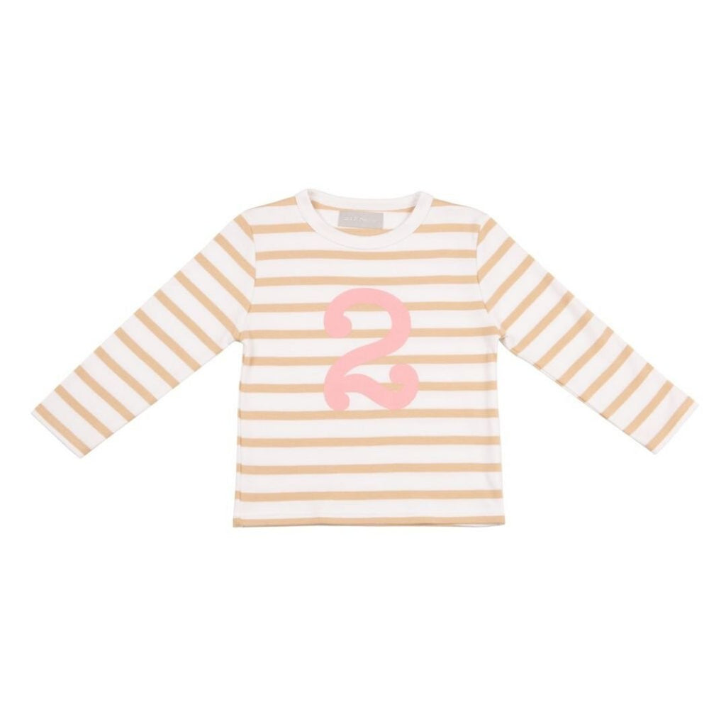 Bob & Blossom: Biscuit & White Breton Striped Pink Number 2 T-Shirt - Acorn & Pip_Bob & Blossom