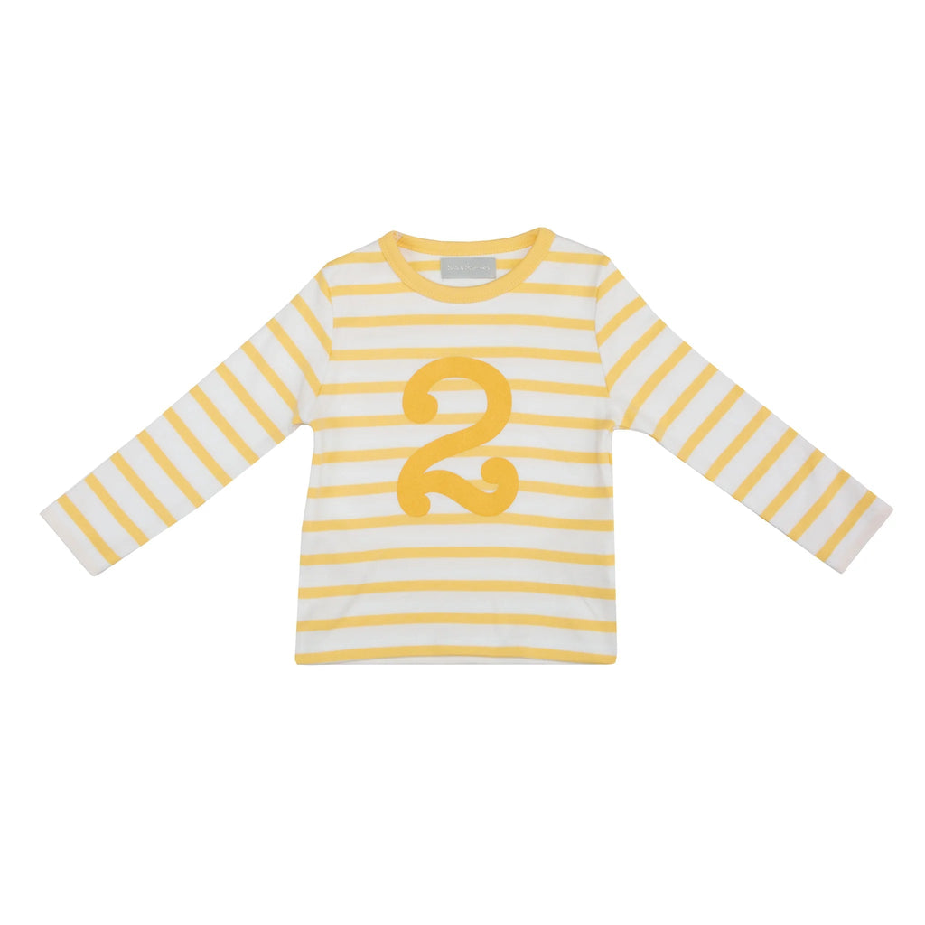 Bob & Blossom: Buttercup Yellow & White Striped Number T-Shirt - Acorn & Pip_Bob & Blossom