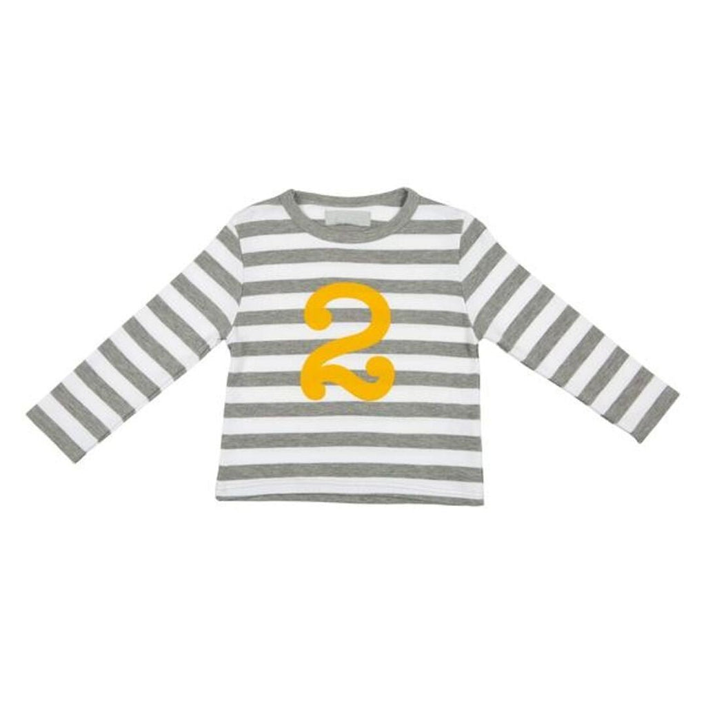 Bob & Blossom: Grey Marl & White Breton Striped Mustard Number 2 T-Shirt - Acorn & Pip_Bob & Blossom