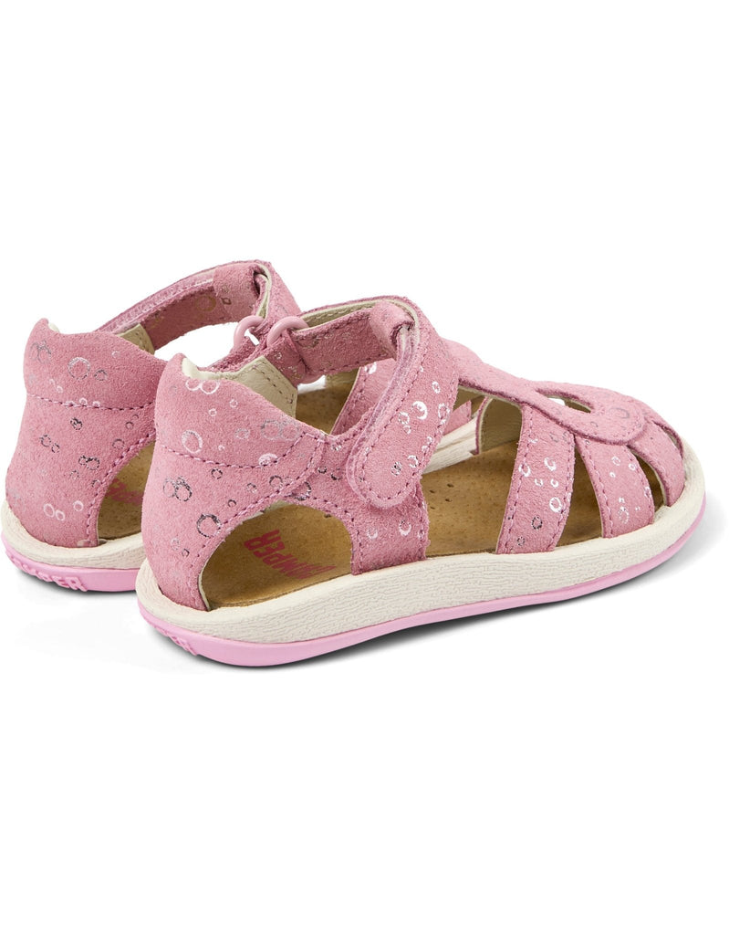 Camper: Bicho Girls Velcro Closed Toe Sandals - Metallic Pink Leather - Acorn & Pip_Camper