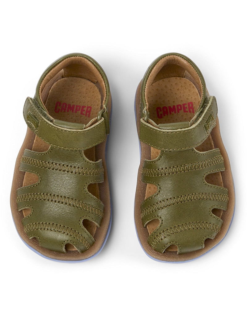 Camper: Bicho Kids Velcro Closed Toe Sandals - Green Leather - Acorn & Pip_Camper