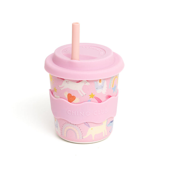 Pink unicorn kids cup with straw
