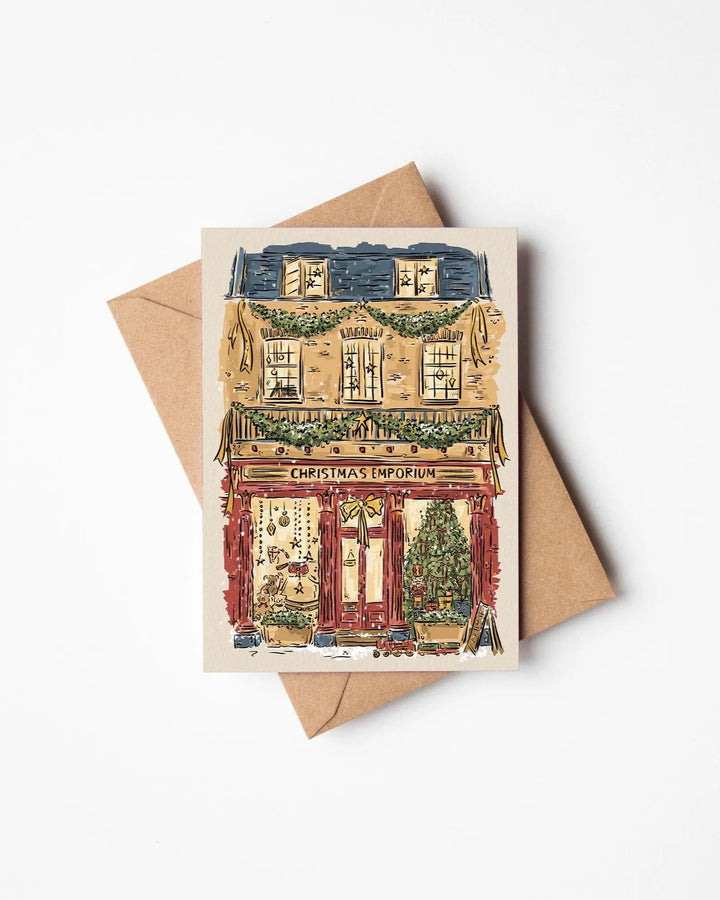 Christmas Emporium illustrated A6 greeting card