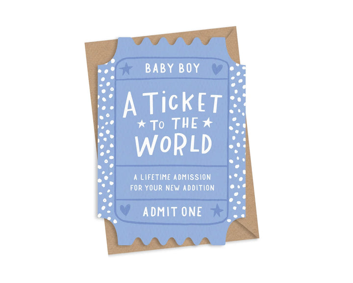 Dotty Black A Ticket To The World blue baby boy greeting card