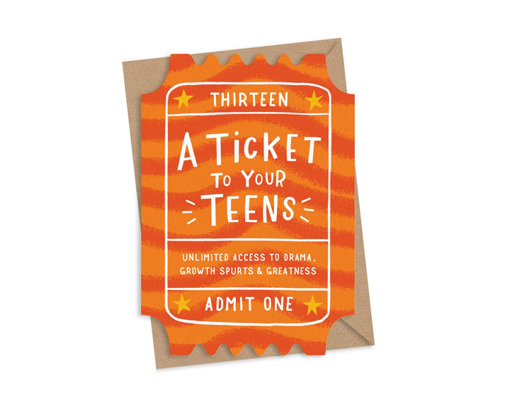 Dotty Black A Ticket To Your Teens orange 13th birthday card