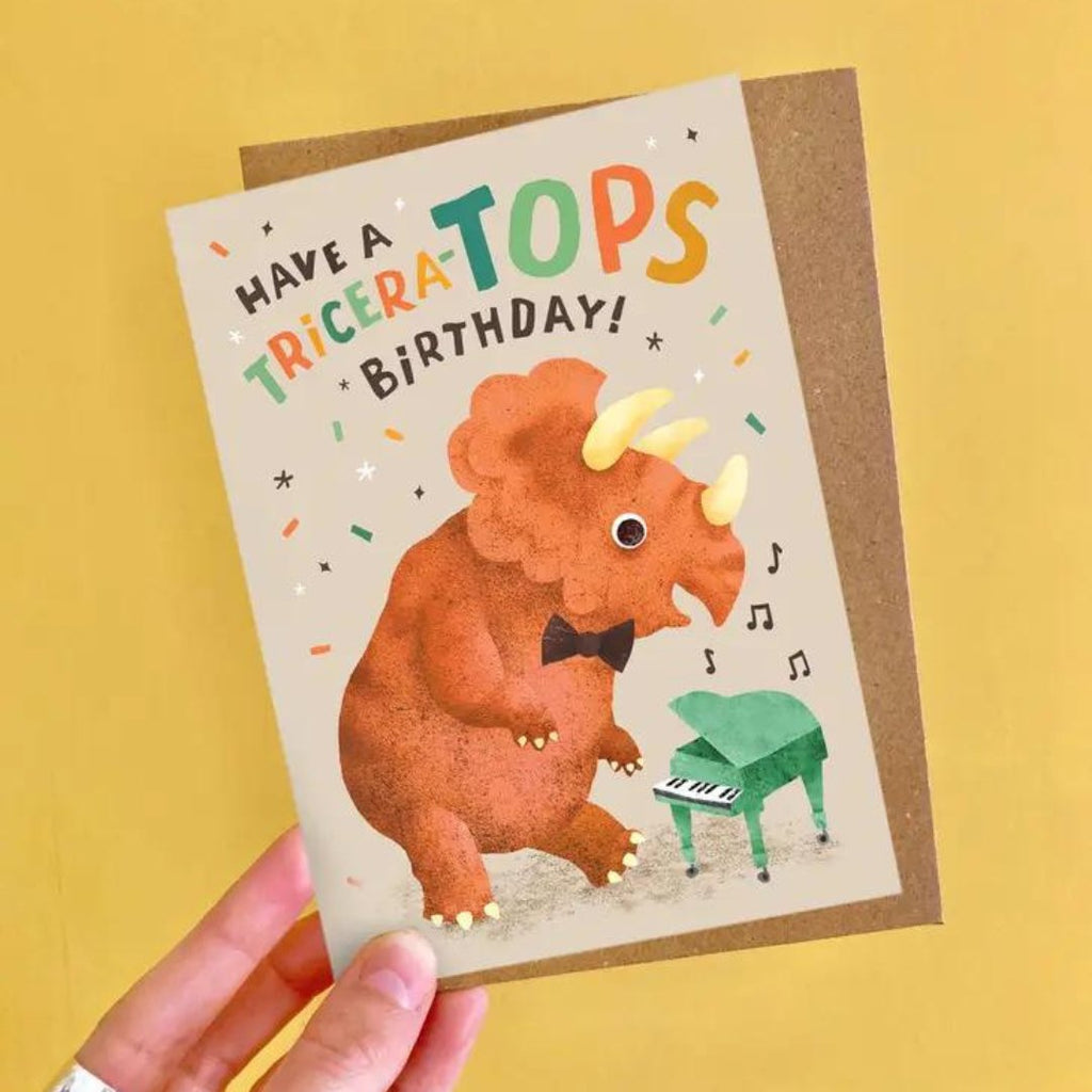 Emily Nash Illustration: Tricera - tops Birthday Card - Acorn & Pip_Emily Nash Illustration