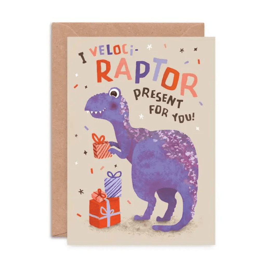 Emily Nash Illustration: Veloci - raptor Birthday Card - Acorn & Pip_Emily Nash Illustration