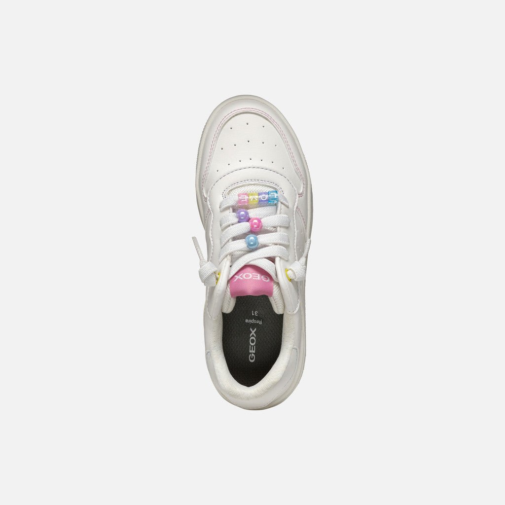 Geox: Washiba Girls Lace Trainers - White / Pink - Acorn & Pip_Geox