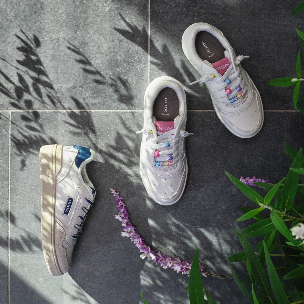 Geox: Washiba Girls Lace Trainers - White / Pink - Acorn & Pip_Geox