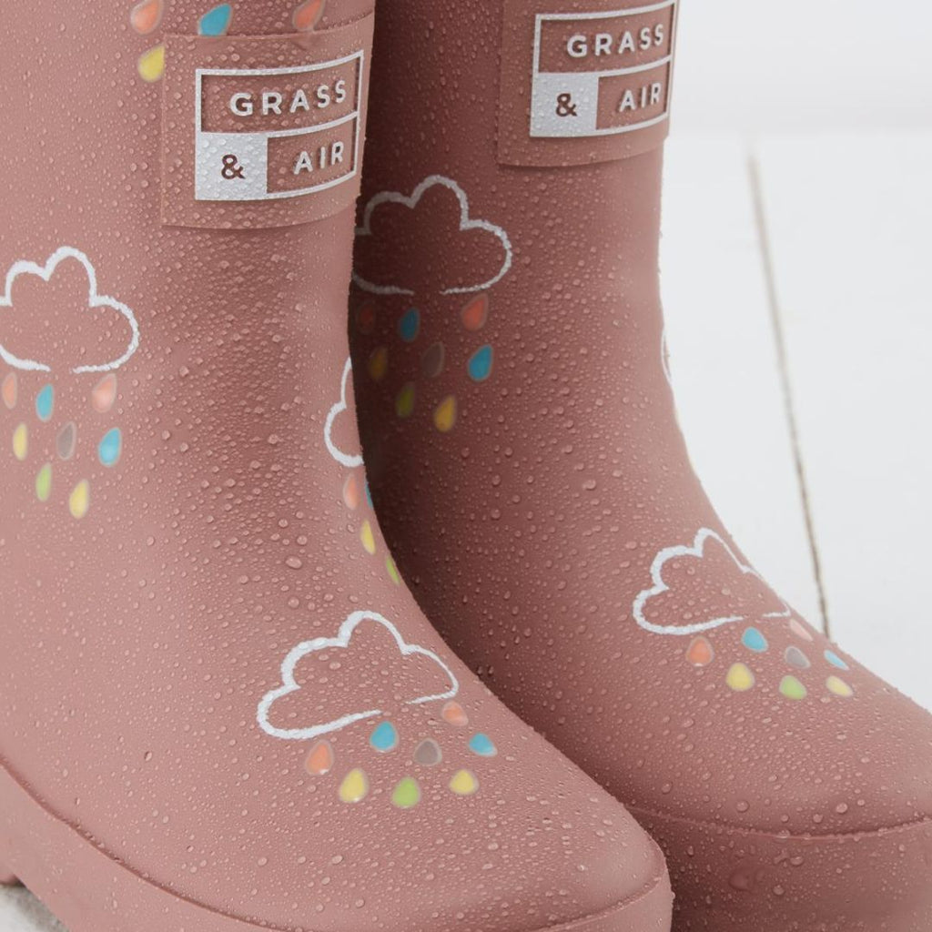 Grass & Air: Rose Colour - Changing Kids Wellies with Teddy Fleece Lining - Acorn & Pip_Grass & Air