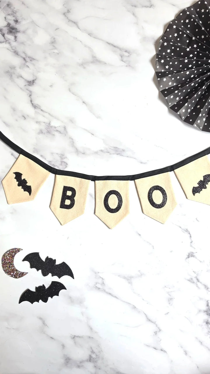 Cream and black BOO Halloween bunting