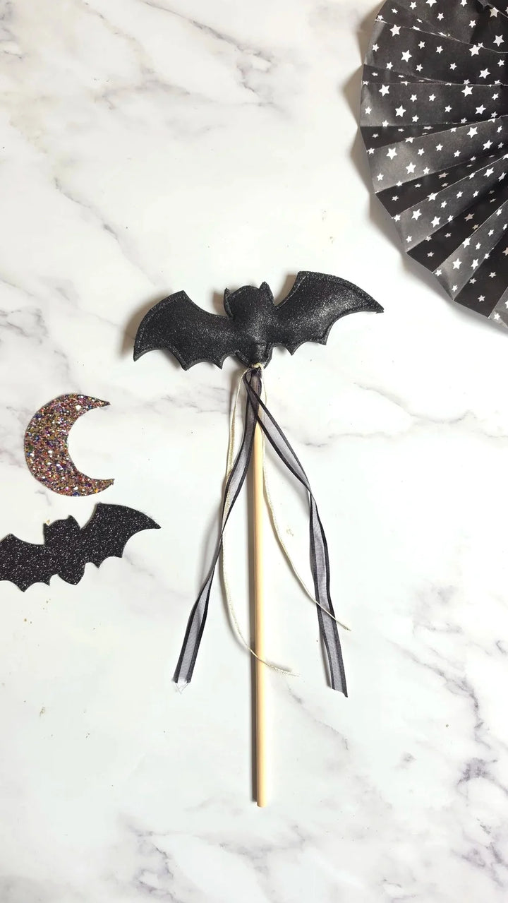 Black glitter Halloween bat wand