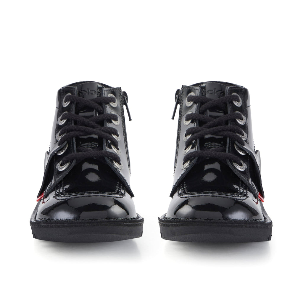 Kickers: Kick Hi Zip Unisex School Shoes - Black Patent - Acorn & Pip_Kickers