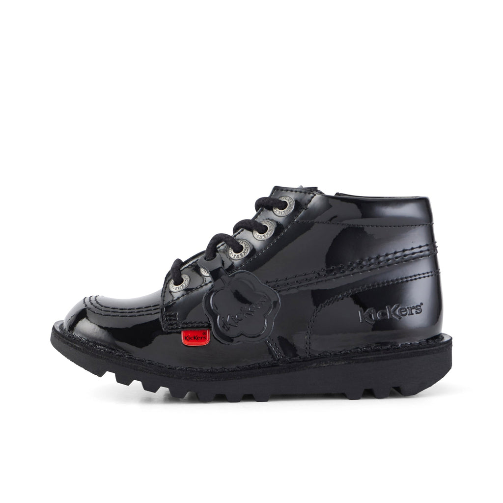 Kickers: Kick Hi Zip Unisex School Shoes - Black Patent - Acorn & Pip_Kickers