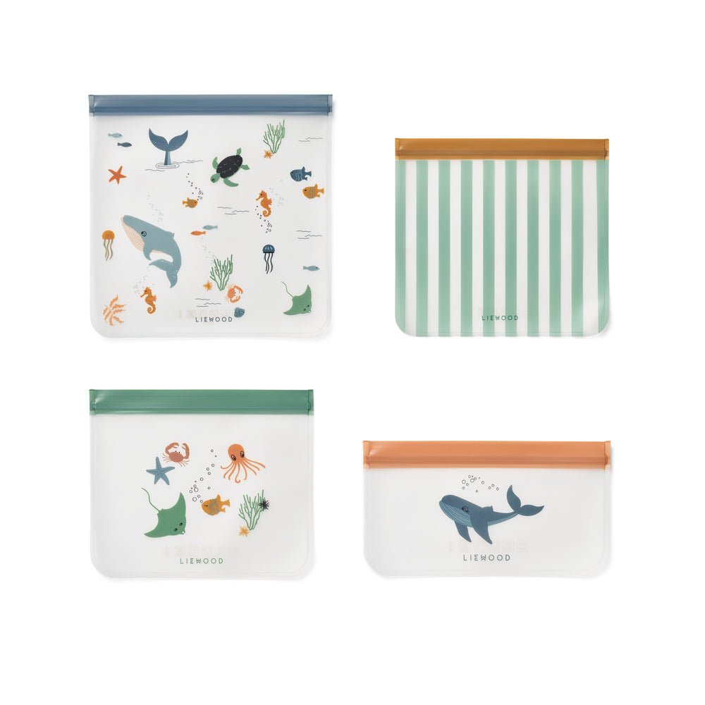 Liewood: Clive Reusable Travel/Storage Bags 4 - Packs - Sea creature / Sandy - Acorn & Pip_Liewood