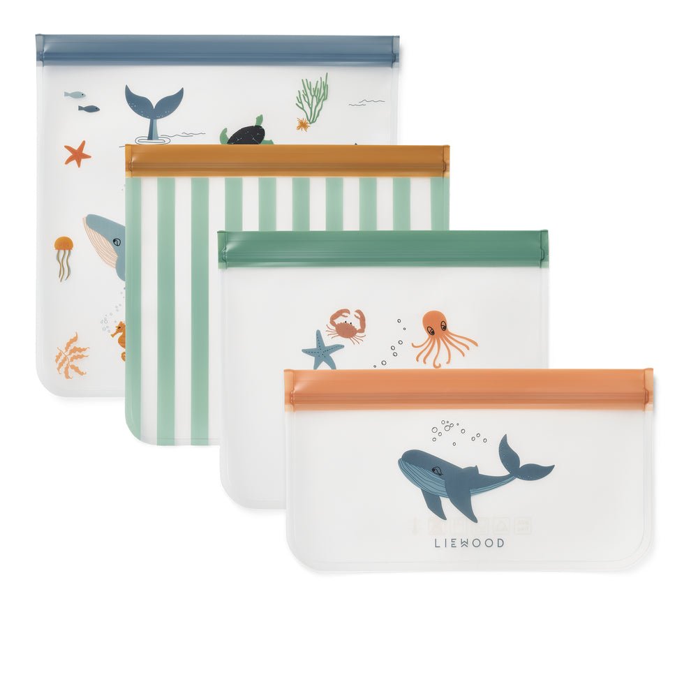 Liewood: Clive Reusable Travel/Storage Bags 4 - Packs - Sea creature / Sandy - Acorn & Pip_Liewood