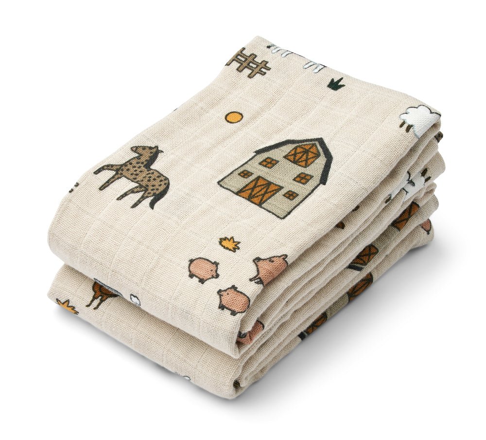 Liewood: Lewis Muslin Cloth 2 - Pack - Farm / Sandy - Acorn & Pip_Liewood