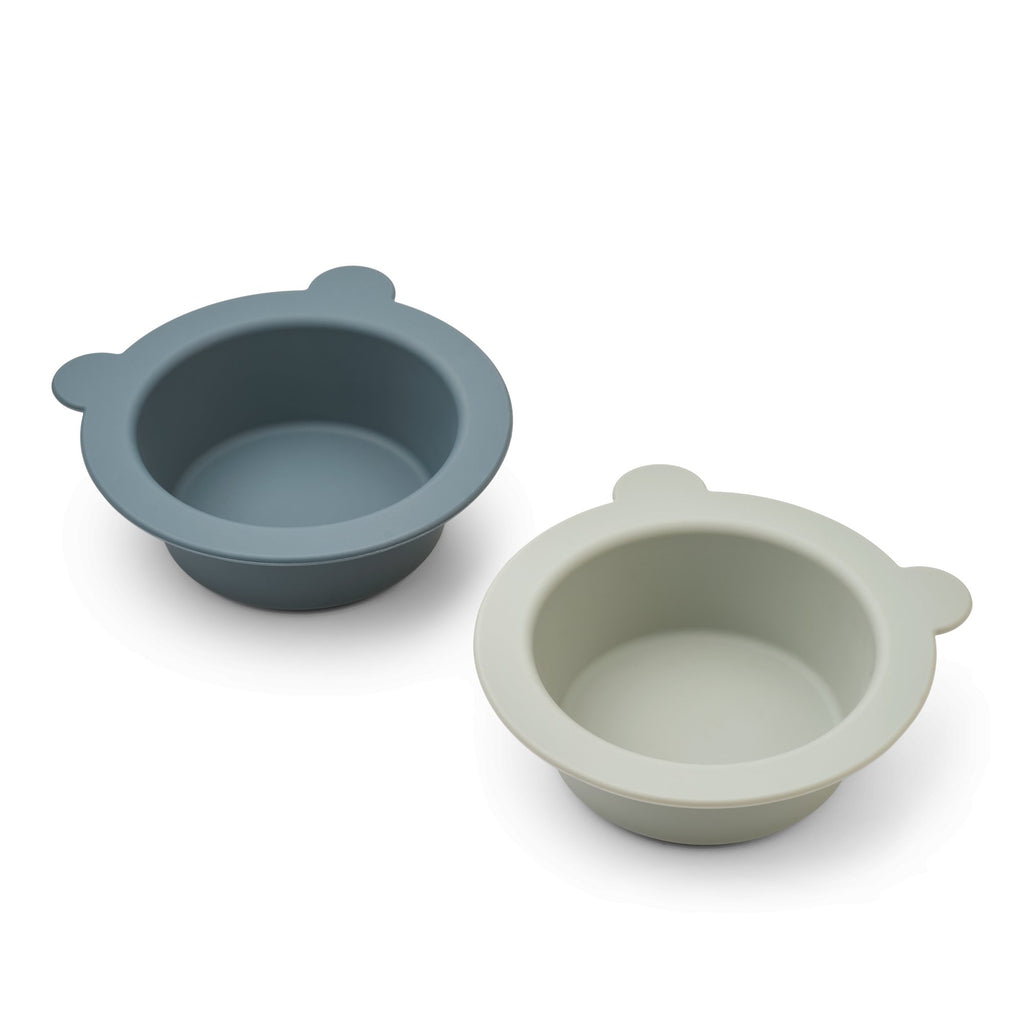 Liewood: Peony Suction Bowl 2 - Pack - Whale Blue / Dove Blue - Acorn & Pip_Liewood