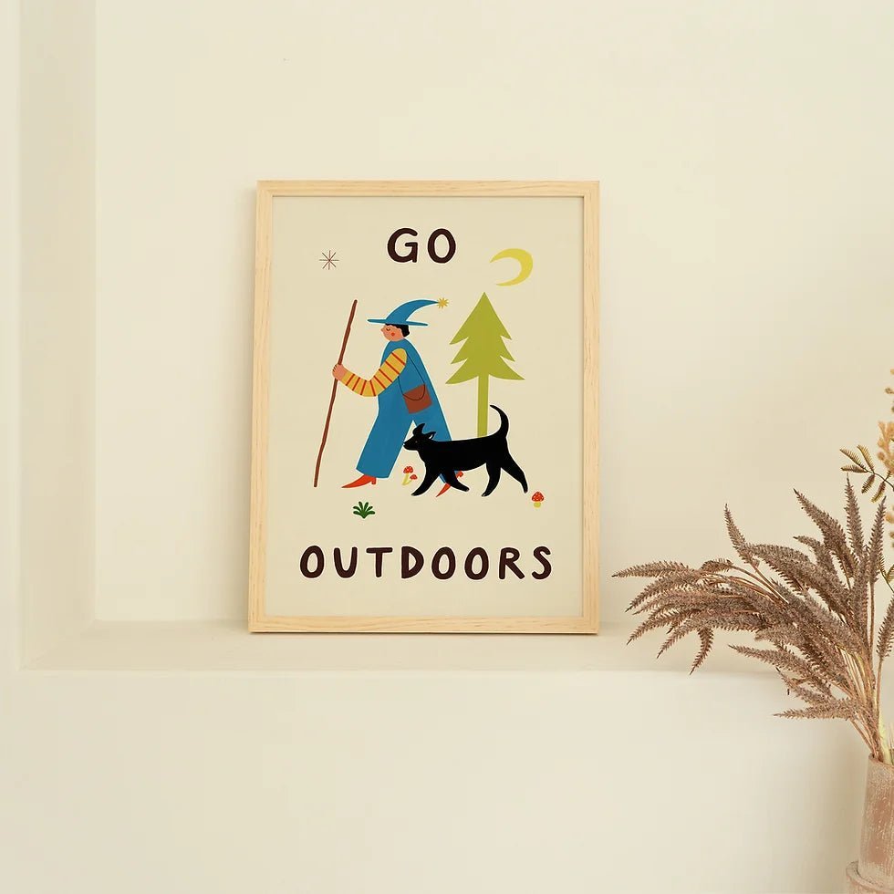 Little Black Cat: Go Outdoors - A3 Print - Acorn & Pip_Little Black Cat Illustrated