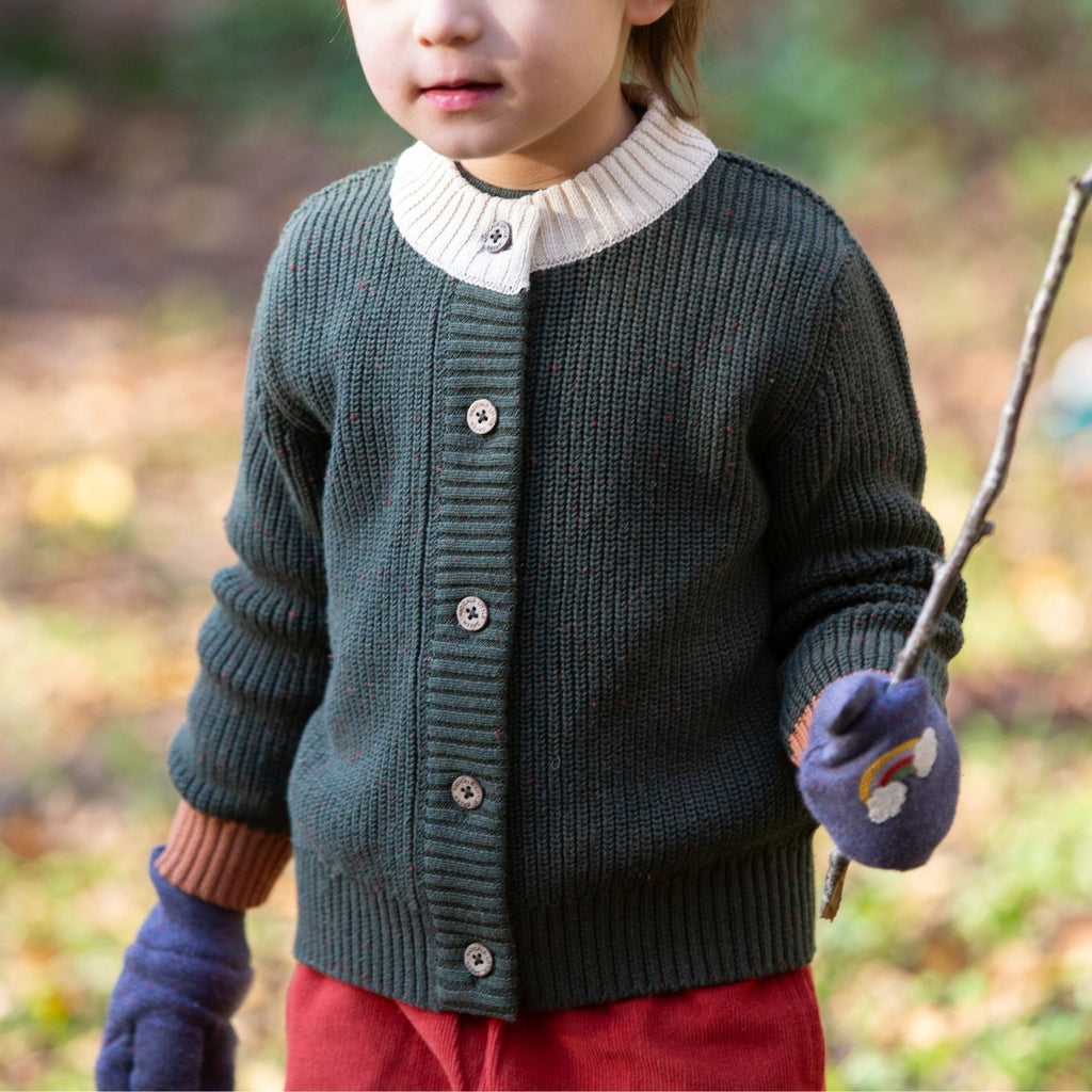 Little Green Radicals: From One To Another Fern Green Snuggly Knitted Cardigan - Acorn & Pip_Little Green Radicals