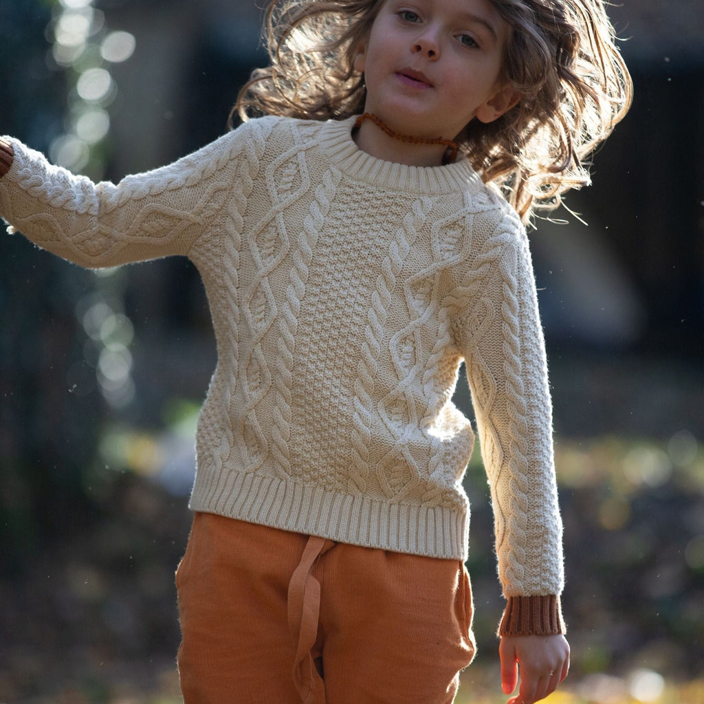 Little Green Radicals: From One To Another Oatmeal Aran Snuggly Knitted Jumper - Acorn & Pip_Little Green Radicals