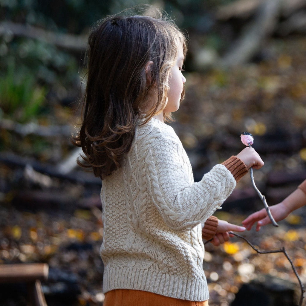 Little Green Radicals: From One To Another Oatmeal Aran Snuggly Knitted Jumper - Acorn & Pip_Little Green Radicals