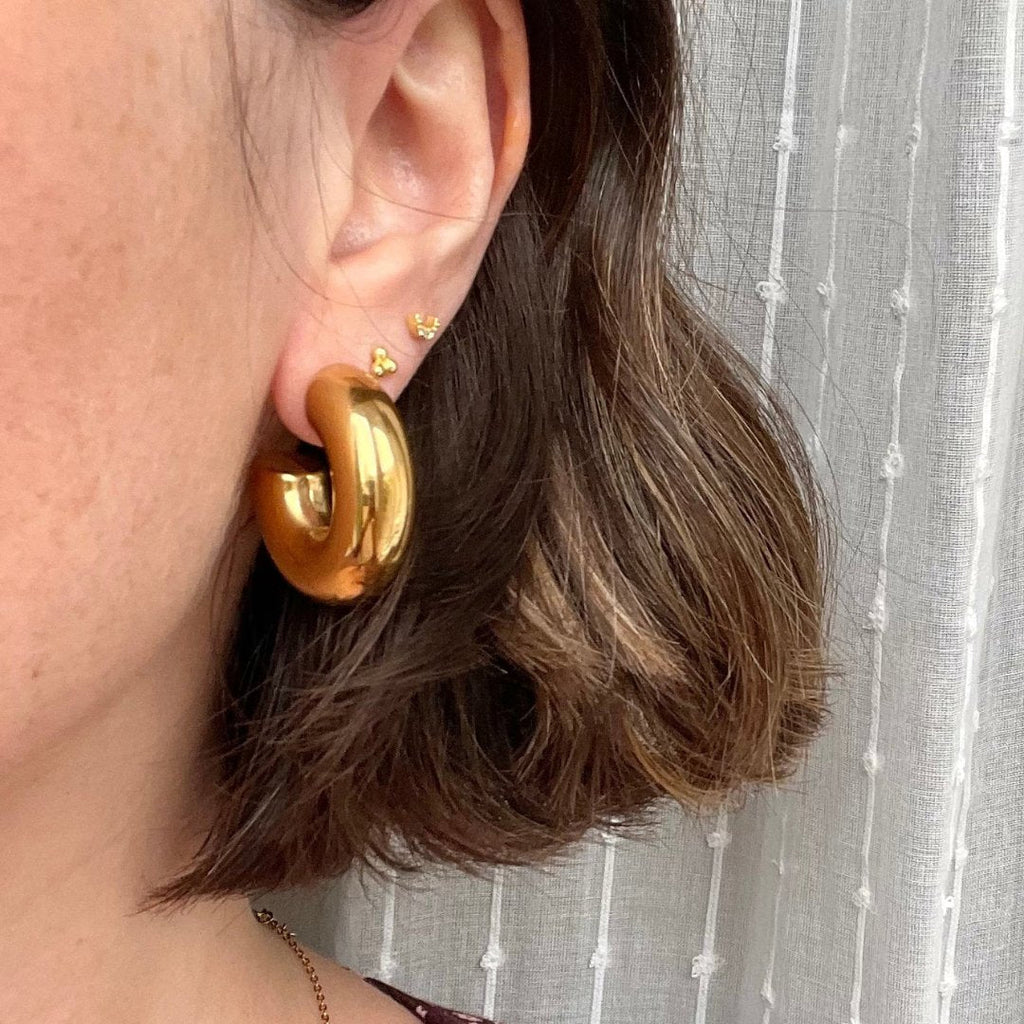 Little Nell Jewellery: Lightweight Chunky Gold Hoops - Acorn & Pip_Little Nell Jewellery