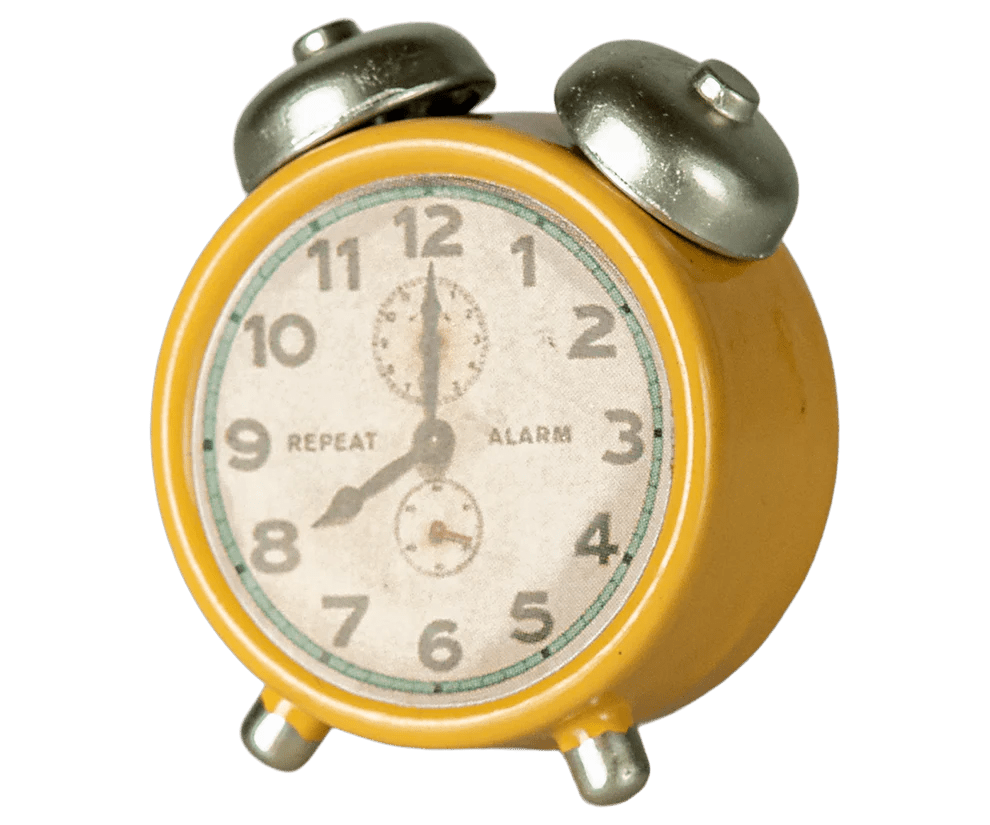 Maileg: Alarm clock, Mouse - Yellow - Acorn & Pip_Maileg