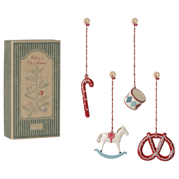 Maileg Peter’s Christmas Metal Ornaments Gift Set – Set of 4