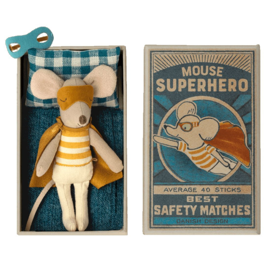 Maileg: Super Hero Mouse, Little Brother in Matchbox - Acorn & Pip_Maileg