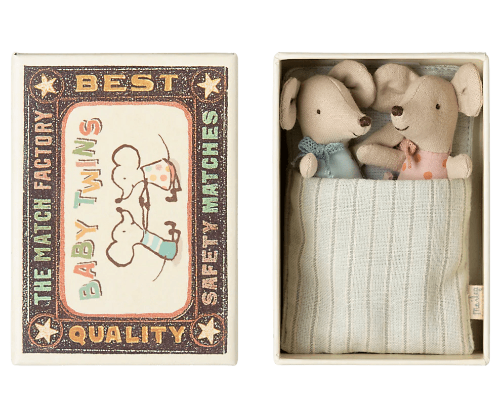 Maileg: Twins, Baby Mice in a Matchbox - Acorn & Pip_Maileg