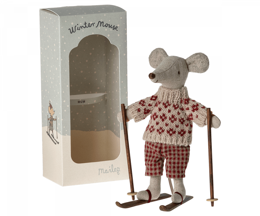 Maileg: Winter Mouse with Ski Set - Mum - Acorn & Pip_Maileg