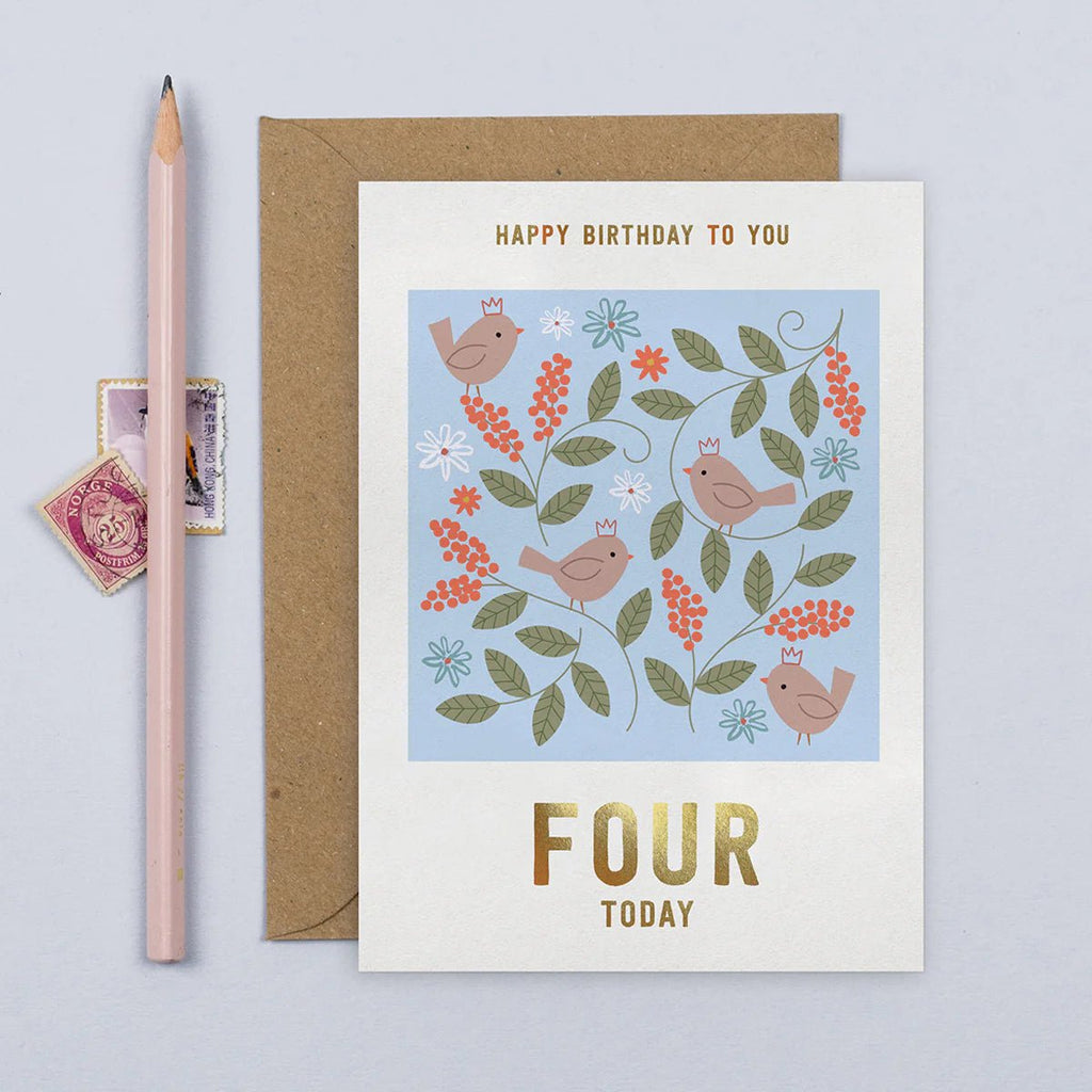 Mifkins: Birds 4th Birthday Card - Acorn & Pip_Mifkins