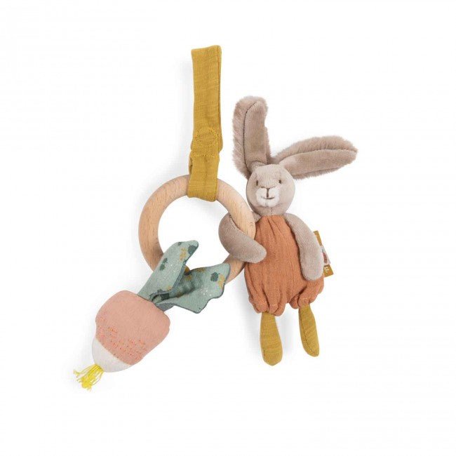 Moulin Roty: Wooden Rabbit Ring Rattle - Trois Petits Lapins - Acorn & Pip_Moulin Roty