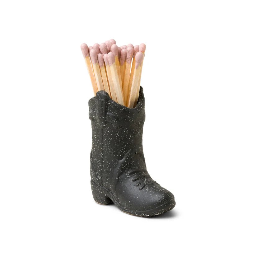 Nashville Ceramic Cowboy Boot Match Holder Black with Matches (25 Pcs) - Acorn & Pip_Paddywax