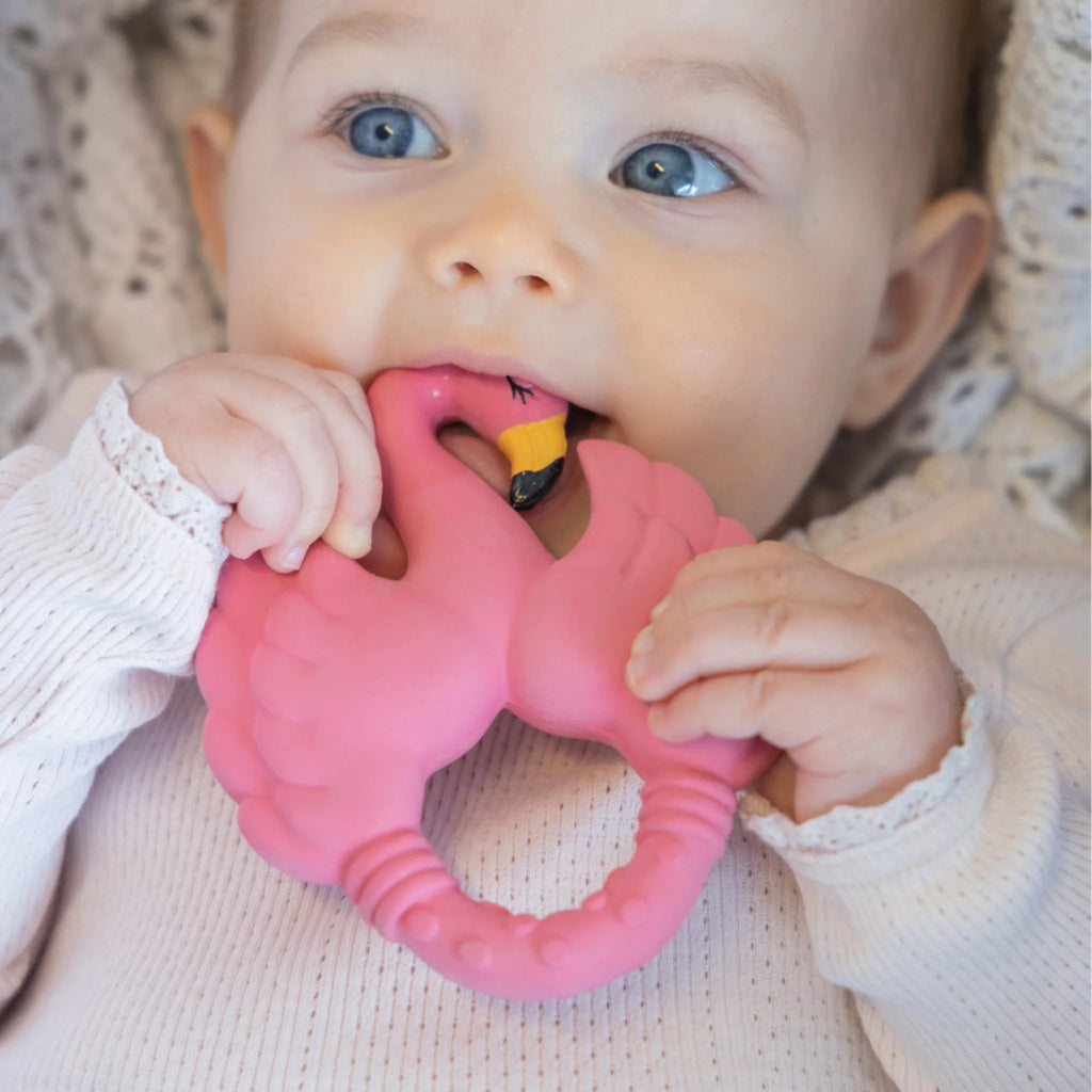 Natruba: Natural Rubber Teether - Flamingo Pink - Acorn & Pip_Natruba