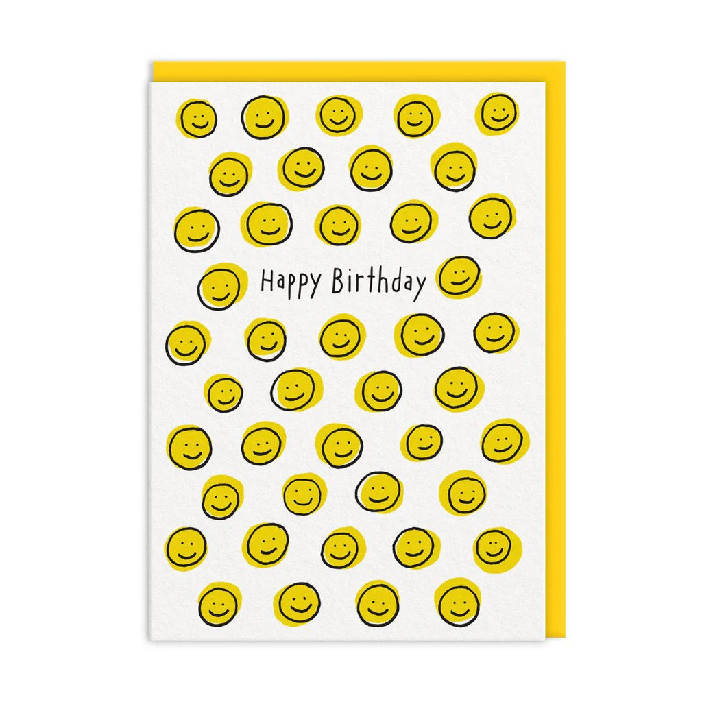 Ohh Deer: Yellow Smiley Happy Birthday Card - Acorn & Pip_Ohh Deer